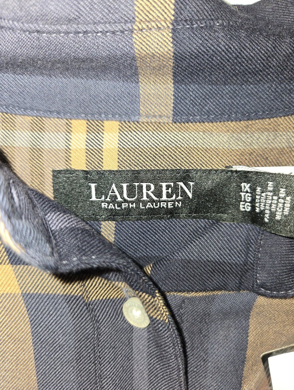 Lauren Ralph Lauren Navy and Brown Plaid Button-Down Shirt, Size 1X - Picture 5 of 5